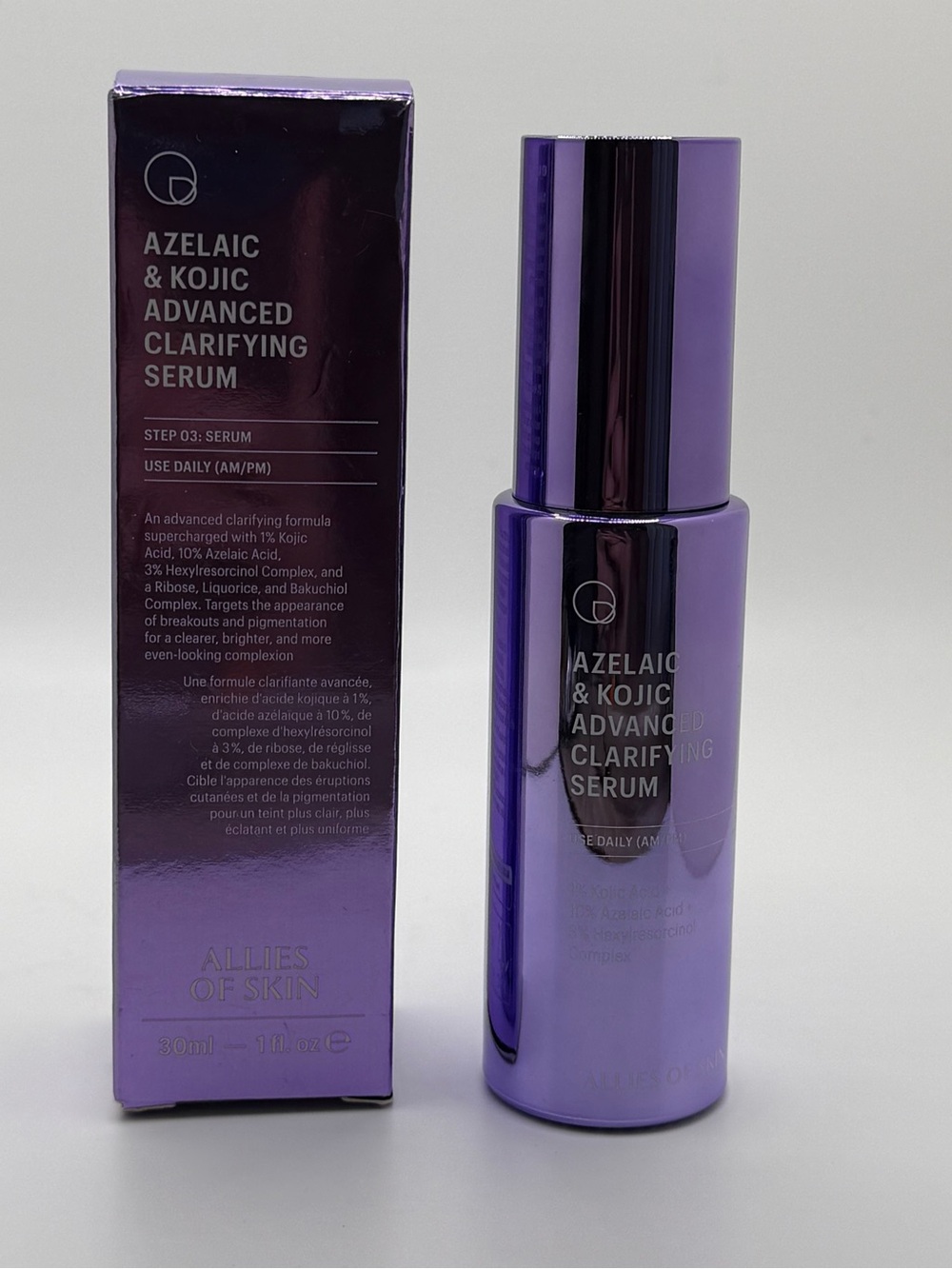 Allies of Skin Azelaic & Kojic Advanced Clarifying Serum - Purple Bottle NIB